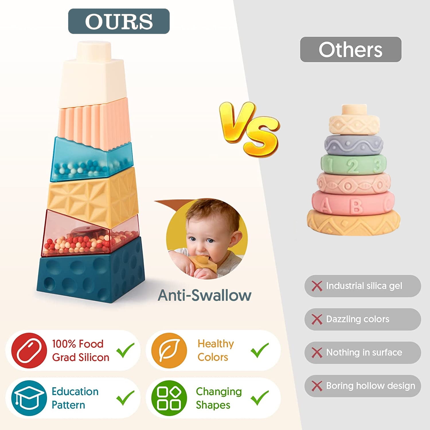 NBPOWER Baby Stacking Blocks for Toddlers and Kids