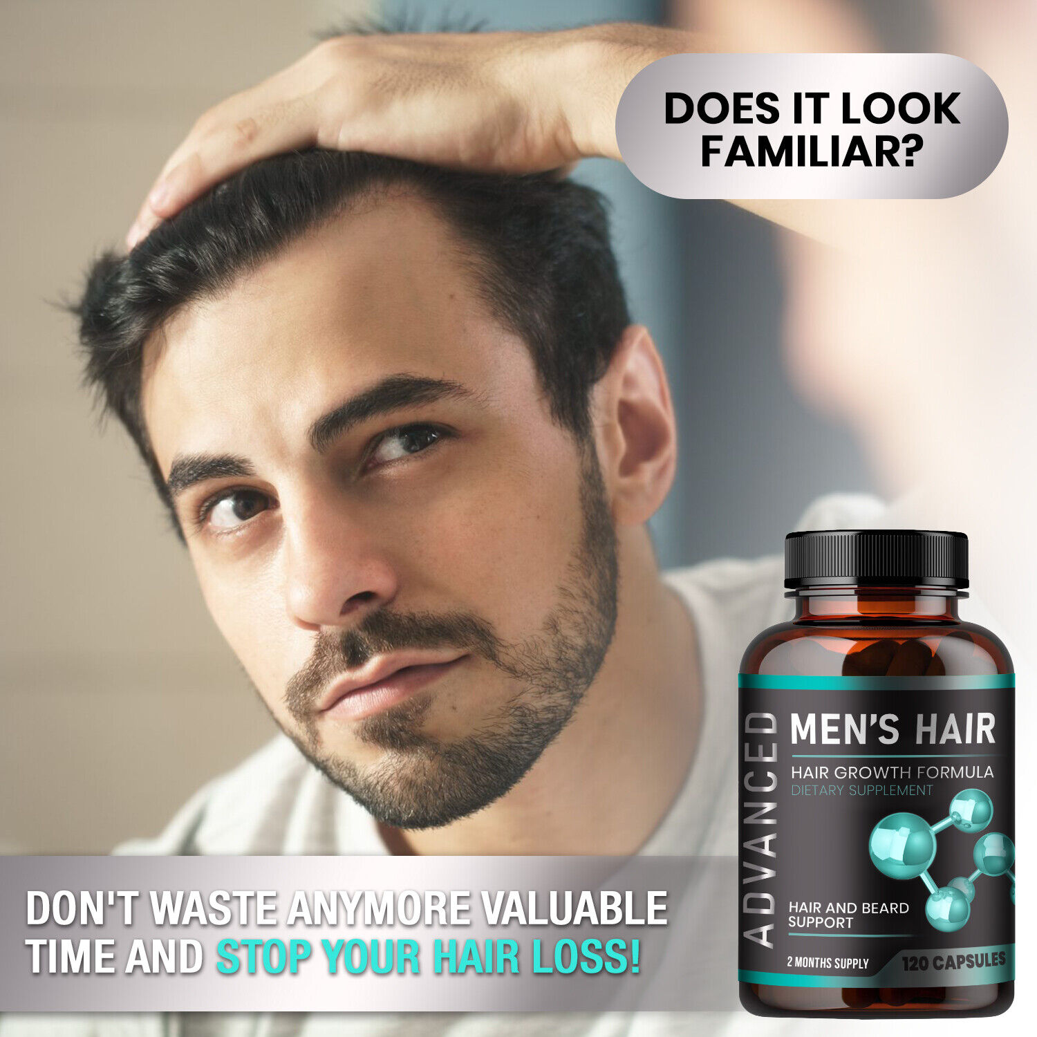 Men's Hair Growth Supplements - 120 Anti-Hair Loss Pills