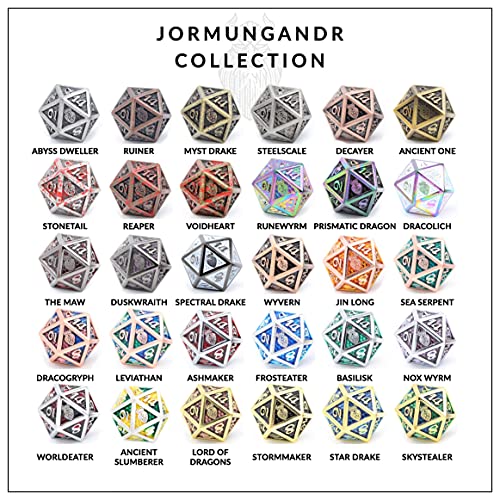 Metal Dragon Scale D&D Dice Set + Bag - Jormungandr Series