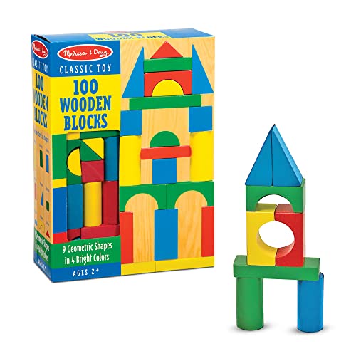 Melissa & Doug Colorful Wooden Building Blocks Set