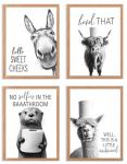 Funny Black and White Bathroom Art Prints Set