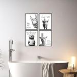 Funny Black and White Bathroom Art Prints Set