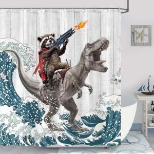 Funny Raccoon Dinosaur Shower Curtain for Kids