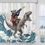 Funny Raccoon Dinosaur Shower Curtain for Kids