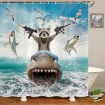 Funny Raccoon Riding Shark Shower Curtain for Kids