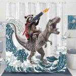Funny Raccoon Dinosaur Shower Curtain for Kids