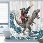 Funny Raccoon Dinosaur Shower Curtain for Kids