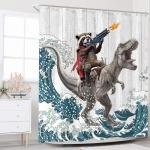 Funny Raccoon Dinosaur Shower Curtain for Kids