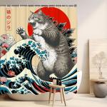 Funny Japanese Cat Shower Curtain - Vintage Art 72"x72
