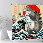 Funny Japanese Cat Shower Curtain - Vintage Art 72"x72