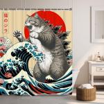 Funny Japanese Cat Shower Curtain - Vintage Art 72"x72