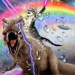 Funny Cat Shower Curtain with Dinosaur Design