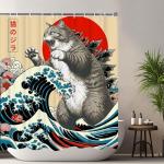 Funny Japanese Cat Shower Curtain - Vintage Art 72"x72