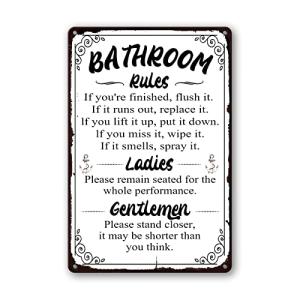 Funny Bathroom Rules Metal Sign for Wall Decor