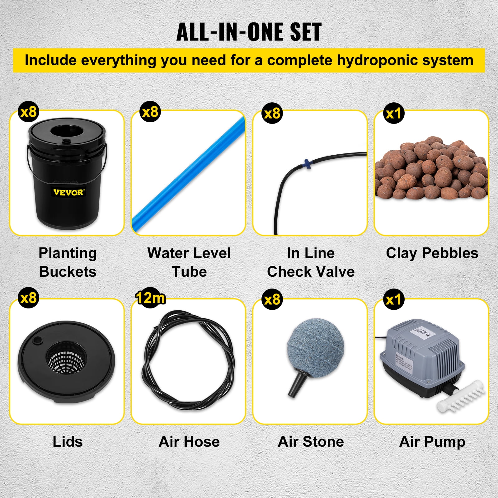 BENTISM DWC Hydroponic System - 5 Gallon, 8 Buckets