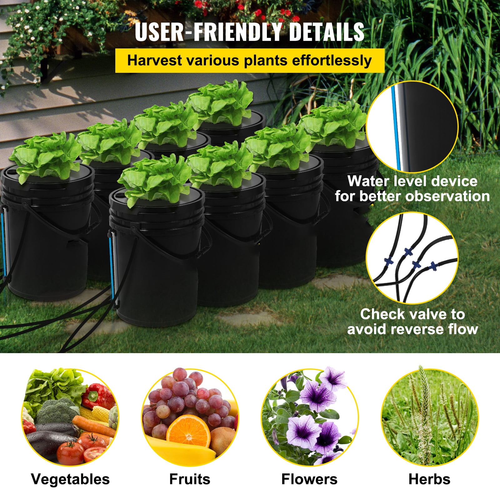 BENTISM DWC Hydroponic System - 5 Gallon, 8 Buckets
