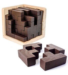 Wooden Brain Teaser Cube Puzzle for All Ages