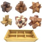 6-in-One Wooden Brain Puzzles with Storage Box