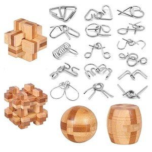 Unlocking 3D Wooden Brain Teaser Puzzle Set