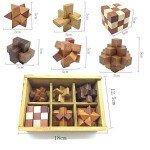 6-in-One Wooden Brain Puzzles with Storage Box