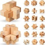 20-Piece Wooden Brain Teaser Puzzles for All Ages