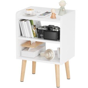 Mid-century Modern White Nightstand with Storage Shelf