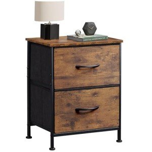 Rustic Brown 2-Drawer Night Stand with Bins