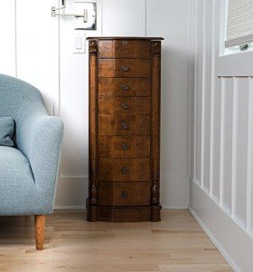 Angelique Locking Jewelry Armoire with Mirror and 7 Drawers