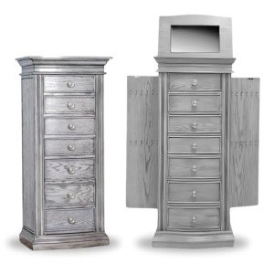 Smoke Grey Jewelry Armoire with Mirror and Storage