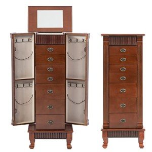 Wooden Jewelry Cabinet with Mirror and Drawers