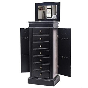Elegant Black Standing Jewelry Armoire with Storage