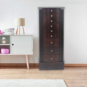 Large Standing Jewelry Armoire with Mirror and Drawers