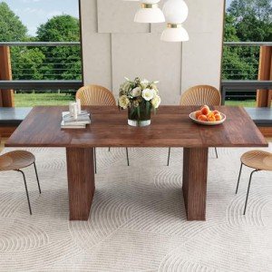 Walnut Modern Farmhouse Dining Table for 6-10