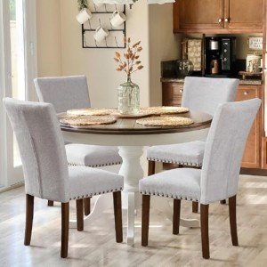 Set of 4 Light Grey Upholstered Dining Chairs