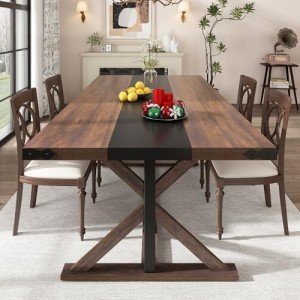 71" Brown Farmhouse Dining Table for 5-8 People
