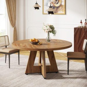 Tribesigns 47-Inch Round Rustic Farmhouse Dining Table