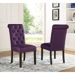 Purple Tufted Solid Wood Dining Chairs - Set of 2