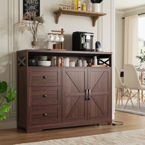 47" Dark Brown Farmhouse Storage Cabinet with Barn Doors
