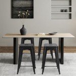 Set of 4 Black Metal Counter Height Bar Stools