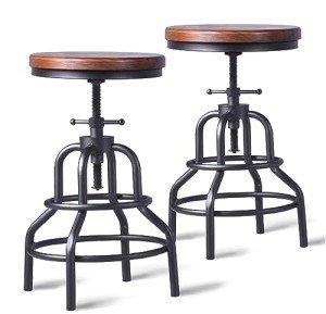 Vintage Industrial Adjustable Bar Stool Set of 2
