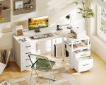 L Shaped Computer Desk with Storage & Power Outlet