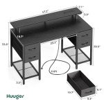 47-Inch Black Computer Desk with LED Lights and Storage