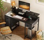 47-Inch Black Computer Desk with LED Lights and Storage