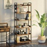 Rolanstar 6-Tier Vintage Industrial Bookshelf with Hooks