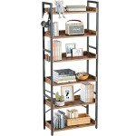 Rolanstar 6-Tier Vintage Industrial Bookshelf with Hooks