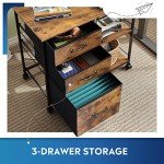 Rustic Brown 3-Drawer Mobile File Cabinet