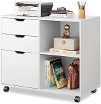 3-Drawer Mobile File Cabinet with Open Shelves