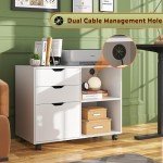 3-Drawer Mobile File Cabinet with Open Shelves