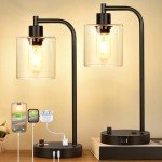 Industrial Table Lamps with USB Ports - Set of 2