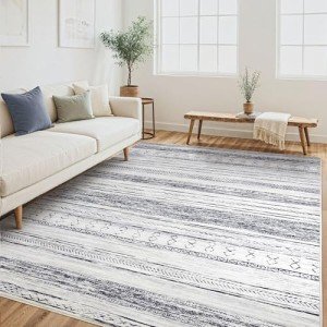 Soft Neutral Boho 5x7 Area Rug for Home